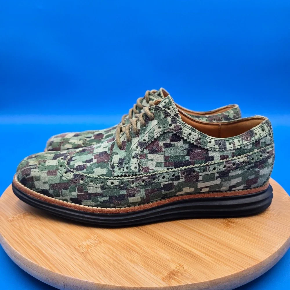 Cole Haan Lunargrand Long Wingtip Digital Camo Suede Mens Shoes C12508 Size 7.5M